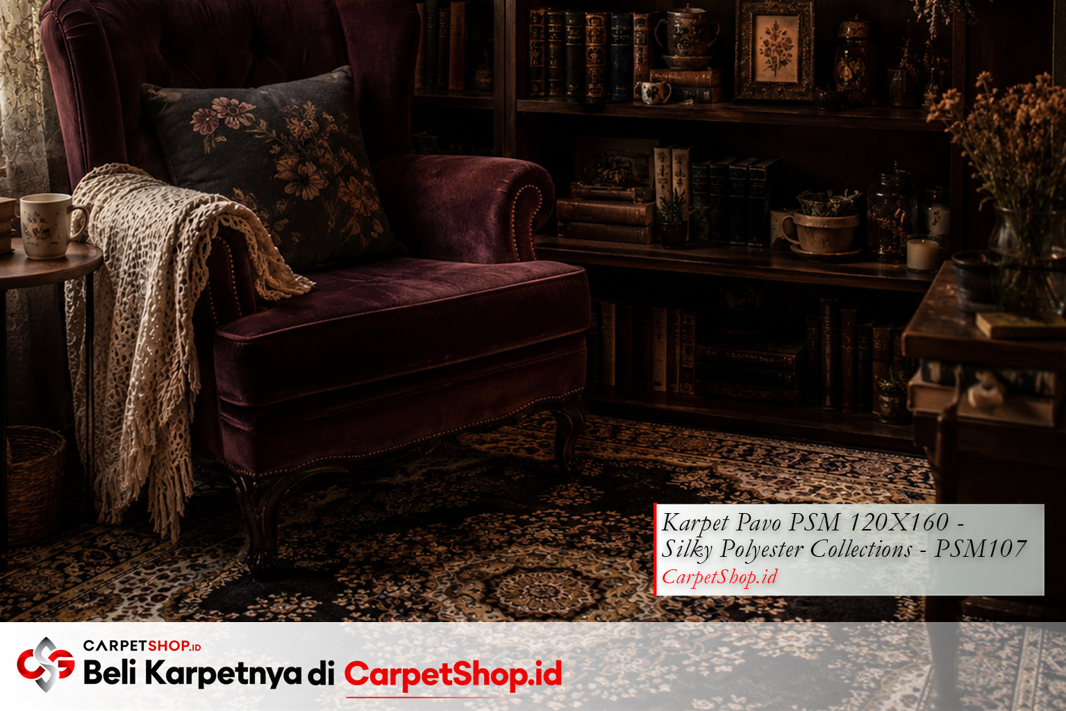 Ruang baca dark cottagecore witch corner dengan Karpet Pavo PSM 120X160 Silky Polyester PSM107