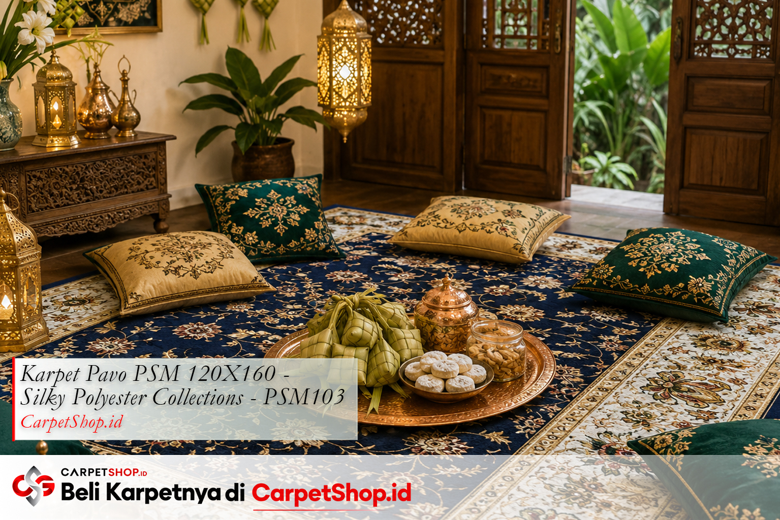 Dekorasi lesehan Lebaran 2026 -- Karpet Pavo PSM 120X160 Silky Polyester PSM103 navy