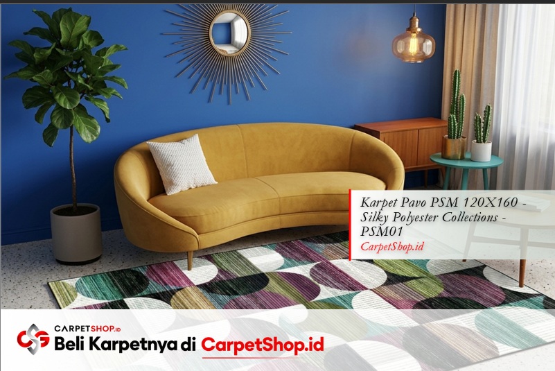 Karpet mustard kontras cocok untuk dinding biru cobalt dengan Karpet Pavo PSM 120X160 Silky Polyester PSM06
