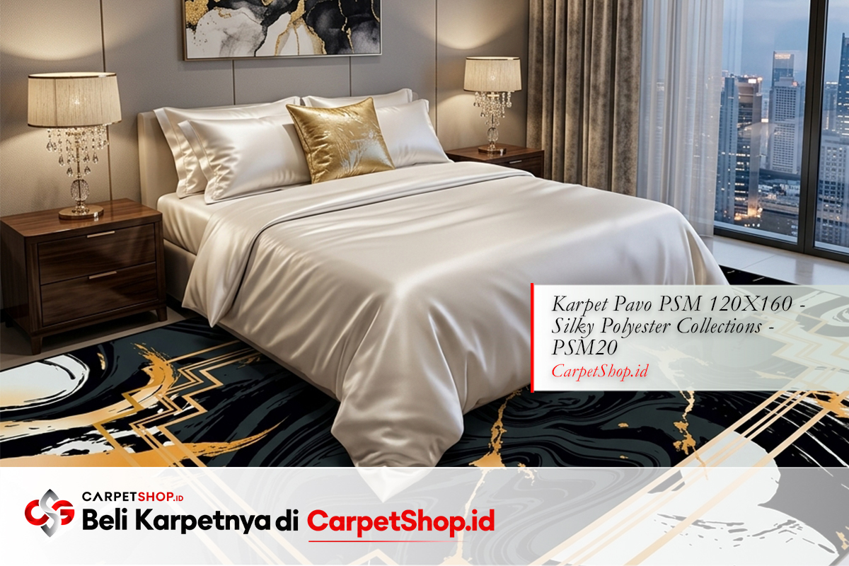 Kamar suite hotel karpet hitam emas premium dengan Karpet Pavo PSM 120X160 Silky Polyester PSM20