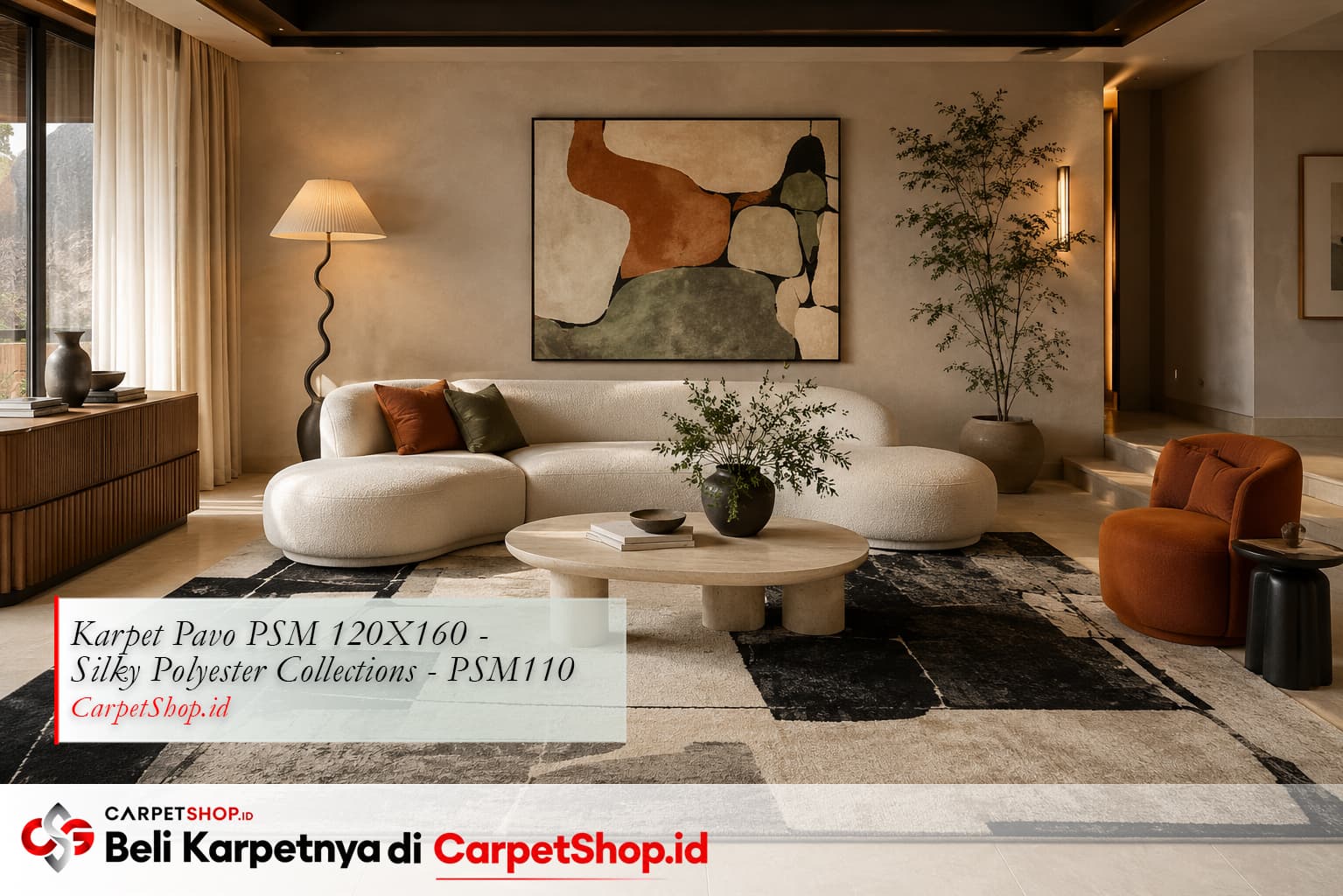 Ruang tamu contemporary 2026 dengan Karpet Pavo PSM 120X160 Silky Polyester PSM110