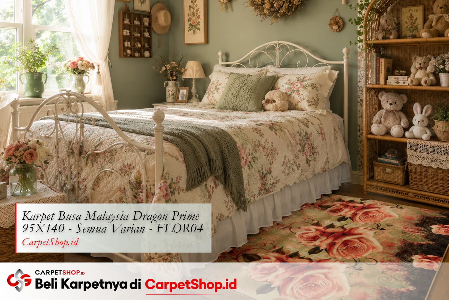 Kamar anak perempuan Cottagecore dengan Karpet Dragon Prime 95X140 FLOR04 motif bunga
