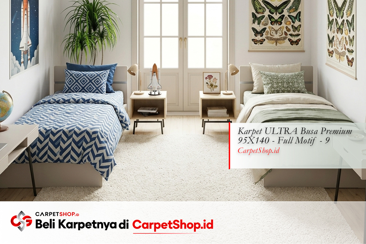Kamar tidur anak kembar beda gender neutral dengan Karpet ULTRA Busa Premium 95X140 Full Motif 9