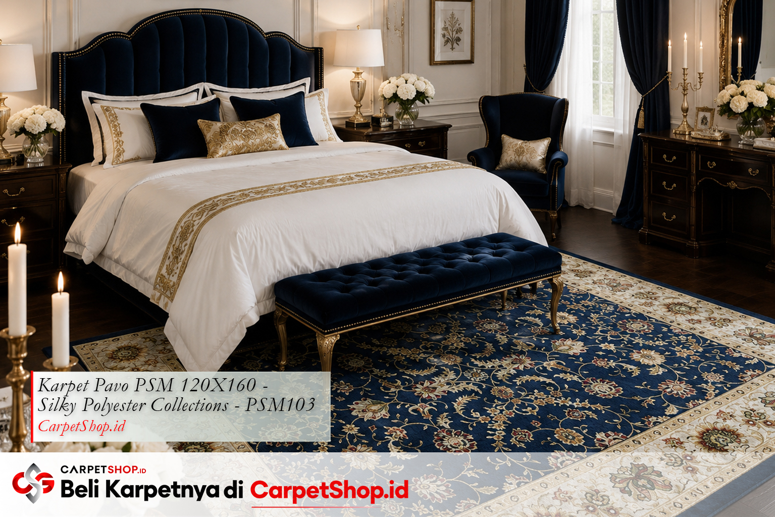 Kamar pengantin navy emas mewah -- Karpet Pavo PSM 120X160 Silky Polyester PSM103