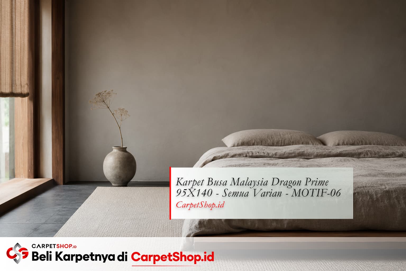 Kamar tidur gaya Japandi dengan Karpet Dragon Prime 95X140 MOTIF-06 natural