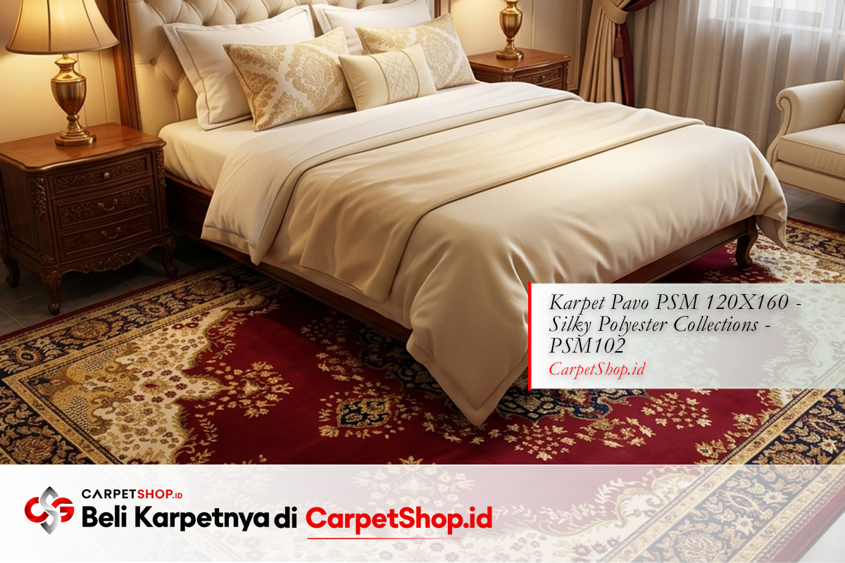 Kamar tidur utama 4x4 karpet Persian mewah dengan Karpet Pavo PSM 120X160 Silky Polyester PSM102