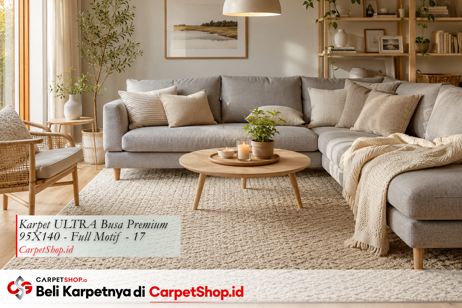 Karpet warna krem hangat untuk ruang keluarga Skandinavia, Karpet ULTRA Busa Premium 95X140 Full Motif 17