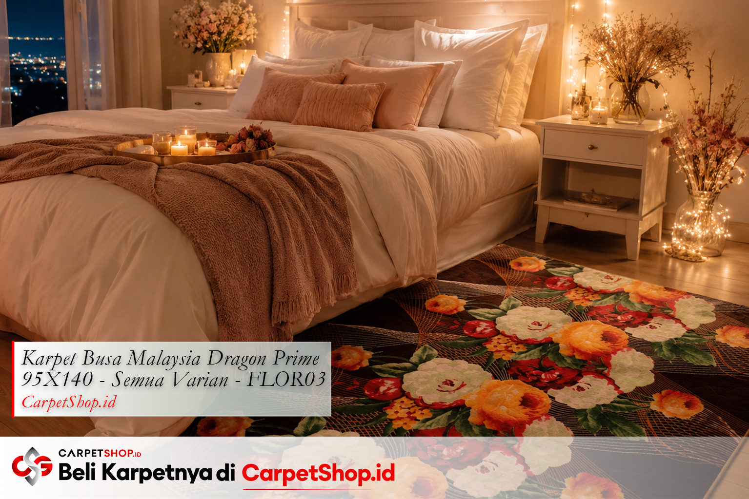 Karpet motif bunga merah untuk kamar tidur romantis, Karpet Dragon Prime 95X140 FLOR03