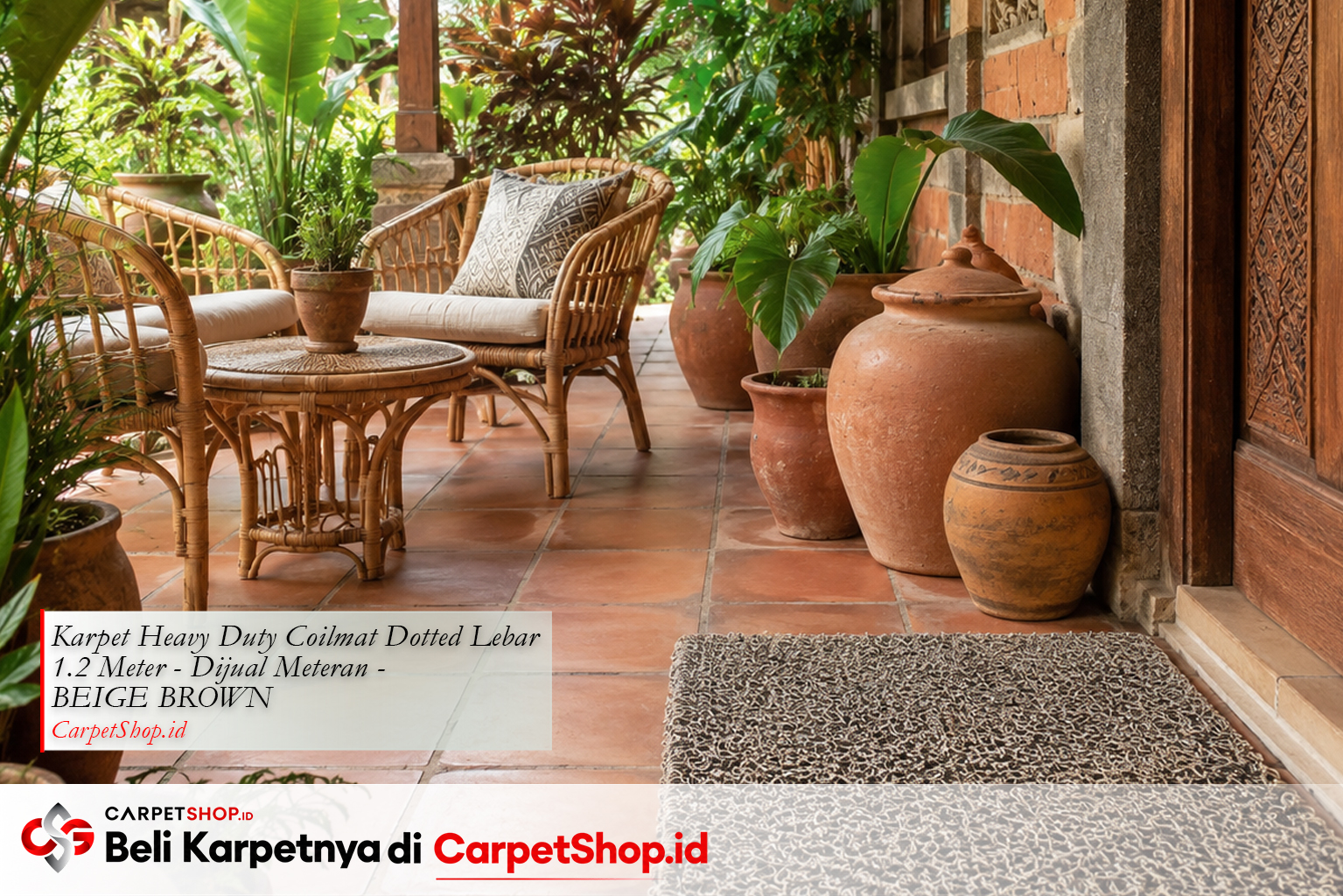 Keset beige untuk teras terracotta menggunakan Karpet Heavy Duty Coilmat Beige Brown
