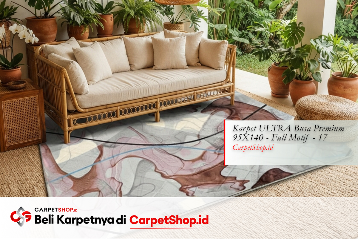 Furnitur bambu rattan dengan karpet earth tone dengan Karpet ULTRA Busa Premium 95X140 Full Motif 17