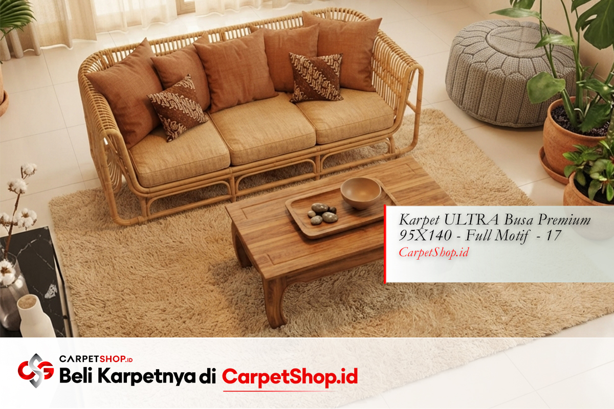 Karpet earth tone di lantai keramik putih dengan Karpet ULTRA Busa Premium 95X140 Full Motif 17