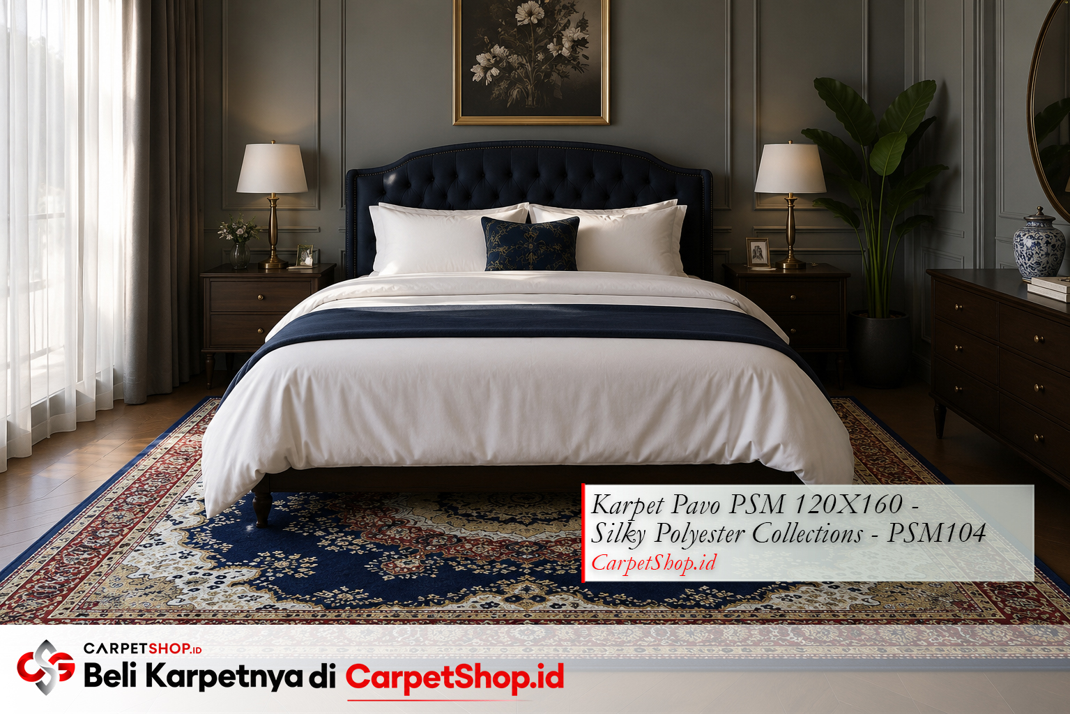 Kombinasi merah dan navy dalam satu karpet untuk kamar tidur elegan, Karpet Pavo PSM 120X160 Silky Polyester PSM104