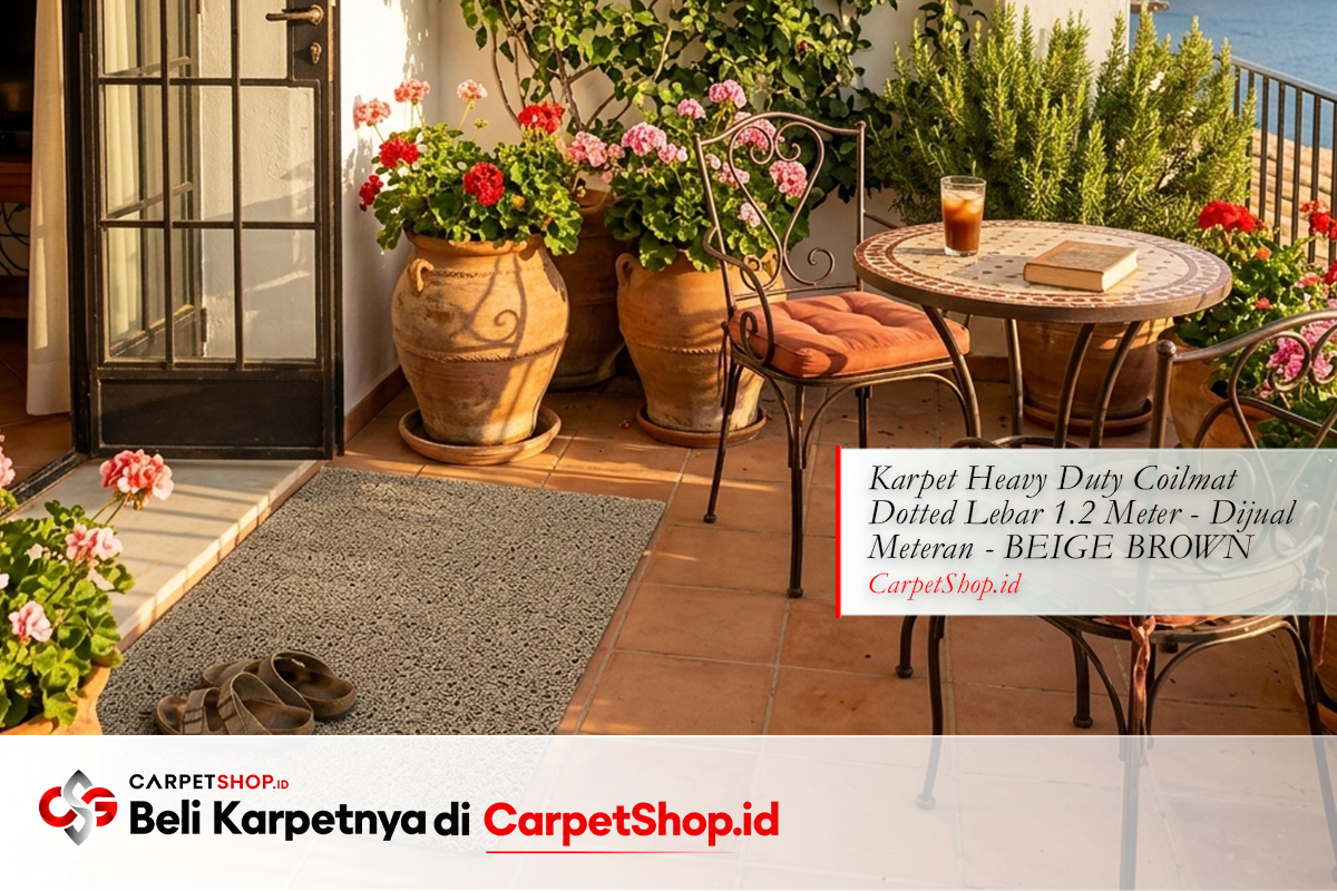 Teras desain interior Mediterranean outdoor natural dengan Karpet Heavy Duty Coilmat Dotted Beige Brown