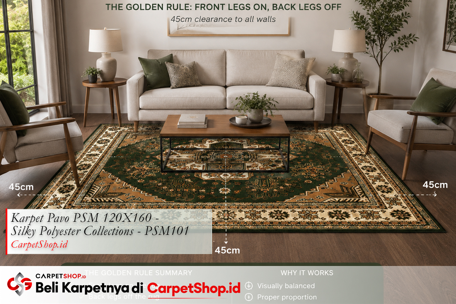 Panduan ukuran karpet yang tepat -- Karpet Pavo PSM 120X160 Silky Polyester PSM101