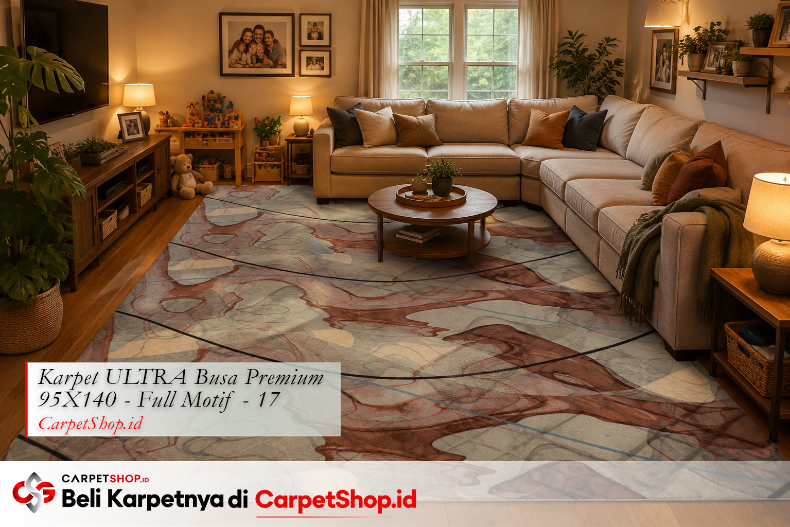 Panduan warna karpet untuk ruang keluarga, Karpet ULTRA Busa Premium 95X140 Full Motif 17 earth tone