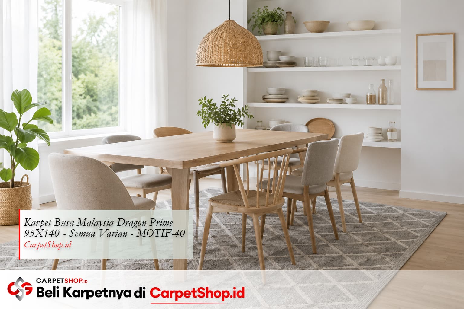 Ruang makan Skandinavia dengan Karpet Dragon Prime 95X140 MOTIF-40