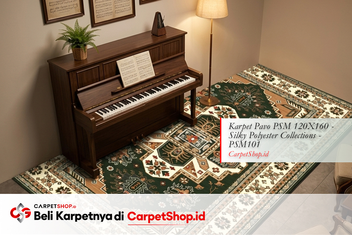 Ruang piano karpet Persian klasik dengan Karpet Pavo PSM 120X160 Silky Polyester PSM101