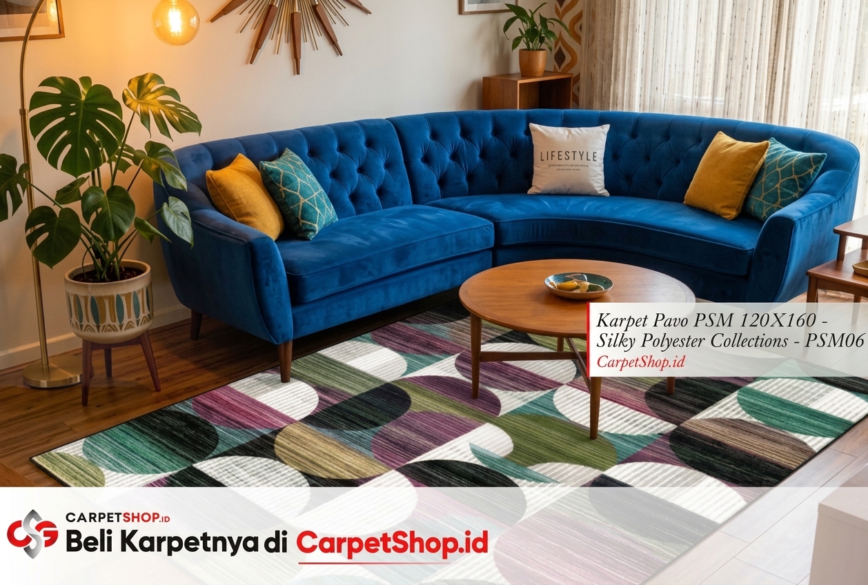 Karpet mustard retro cocok untuk sofa biru cobalt dengan Karpet Pavo PSM 120X160 Silky Polyester PSM06