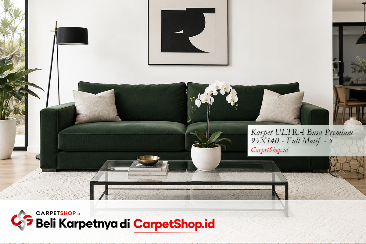 Karpet putih cocok untuk sofa hijau tua dengan Karpet ULTRA Busa Premium 95X140 Full Motif 5