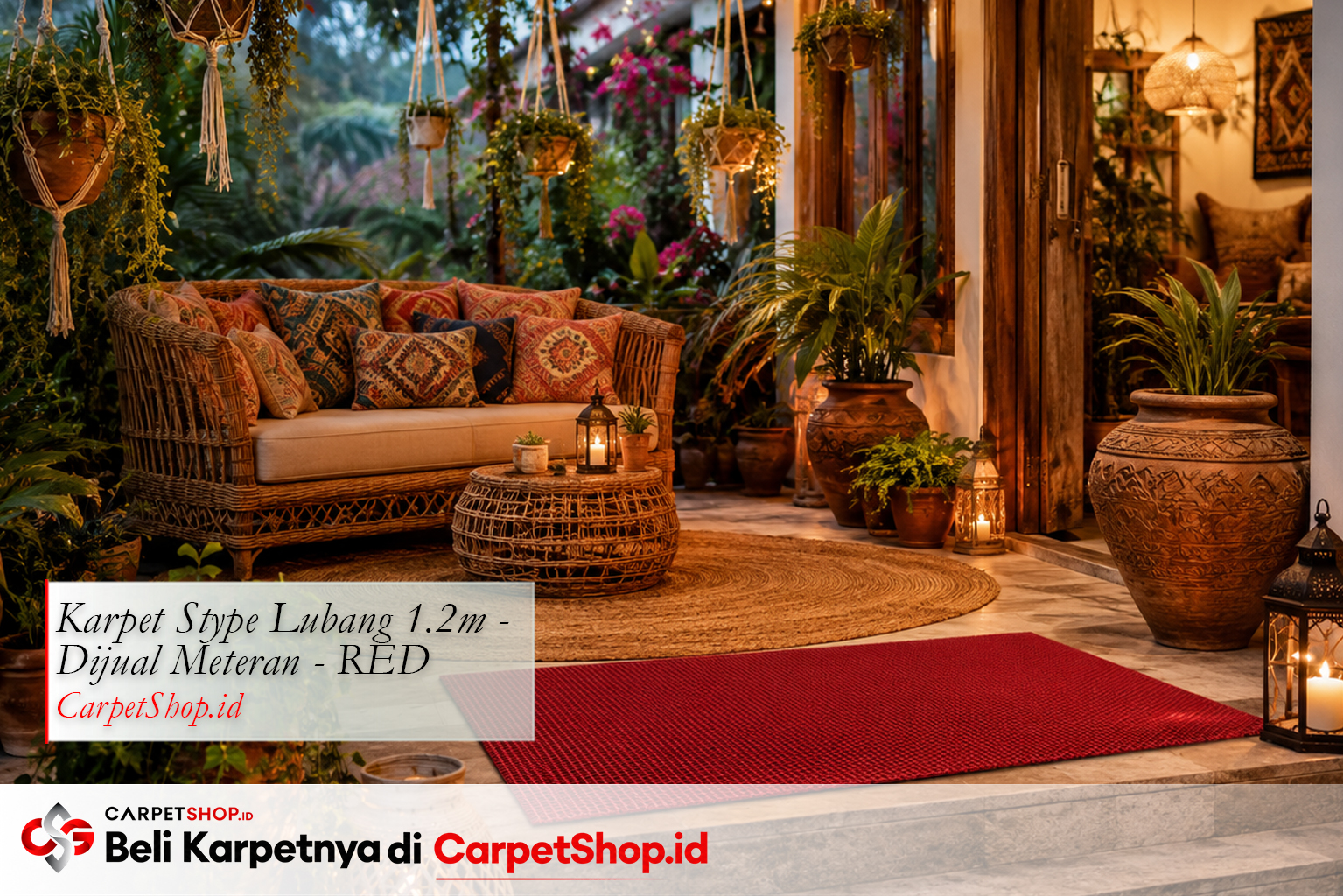 Teras rumah Bohemian ekspresif dengan Karpet Stype Lubang 1.2m Warna Red