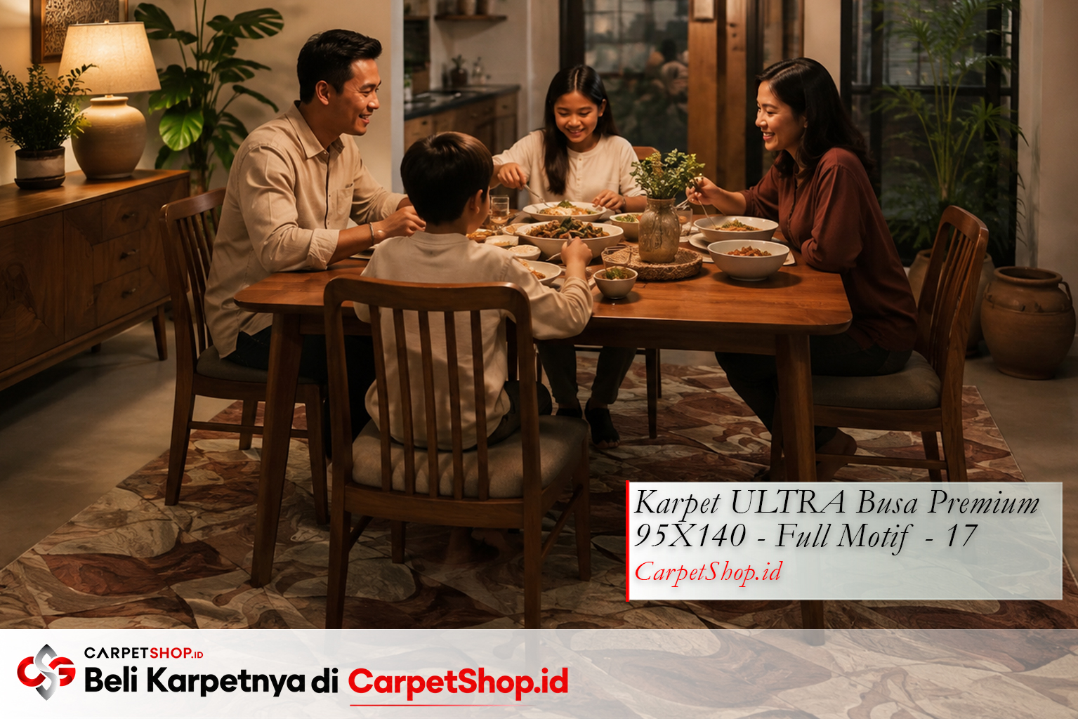 Panduan warna karpet untuk ruang makan -- Karpet ULTRA Busa Premium 95X140 Full Motif 17 warm brown