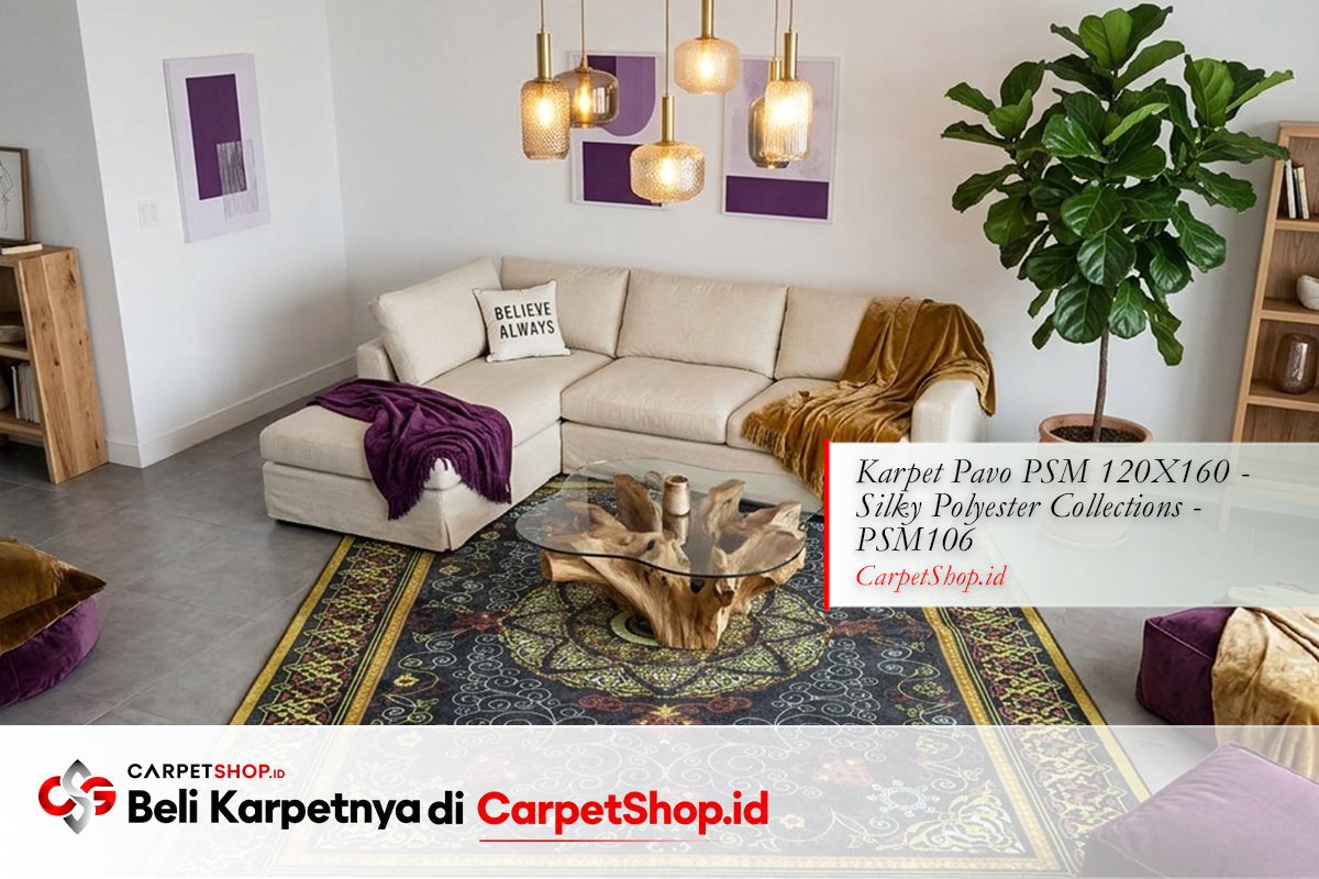 Karpet warna ungu bold untuk ruang keluarga dengan Karpet Pavo PSM 120X160 Silky Polyester PSM106