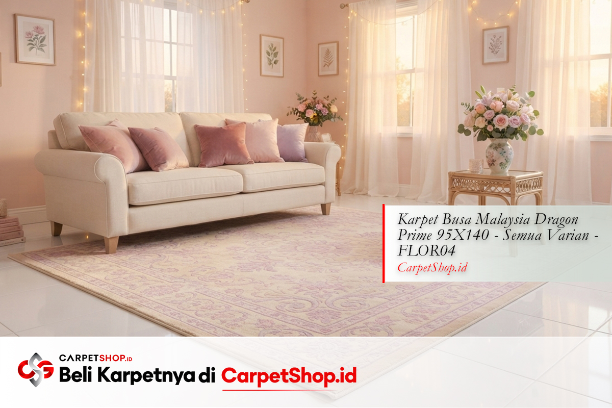 Karpet floral pastel di lantai keramik putih dengan Karpet Dragon Prime 95X140 FLOR04