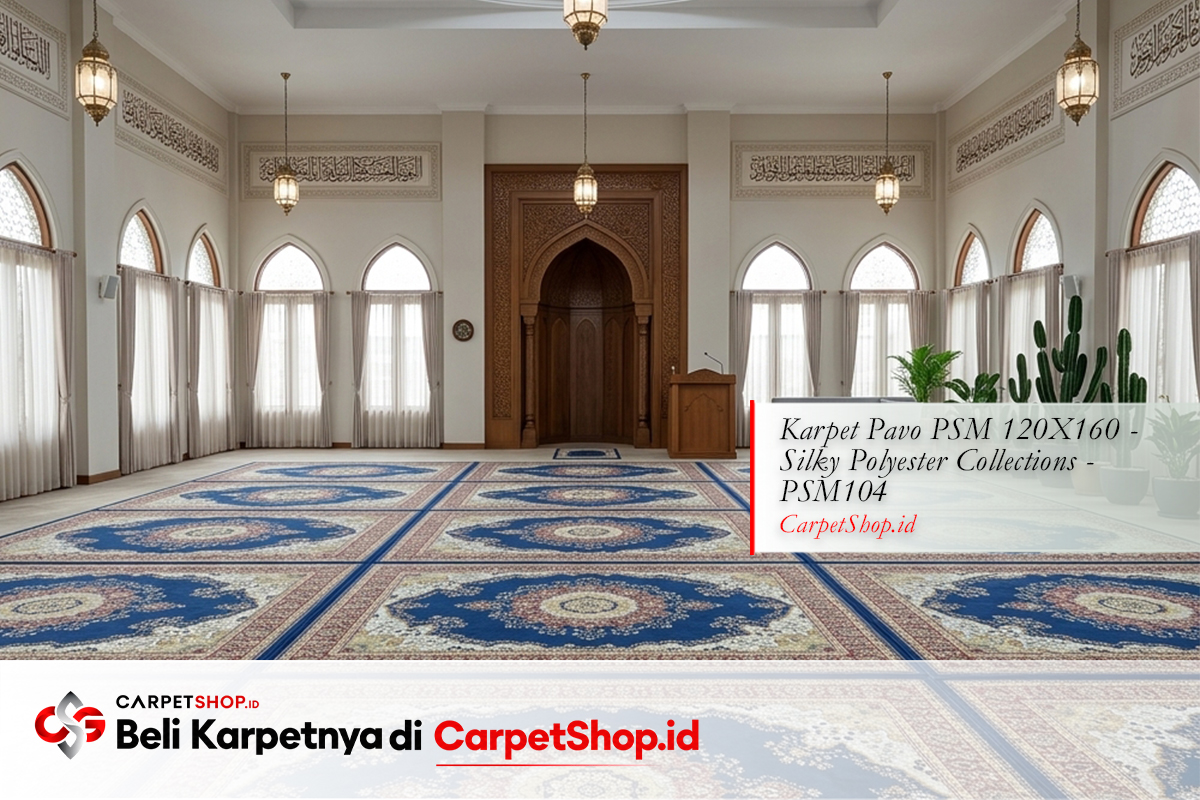 Pemasangan karpet mushola luas satu kesatuan dengan Karpet Pavo PSM 120X160 Silky Polyester PSM104