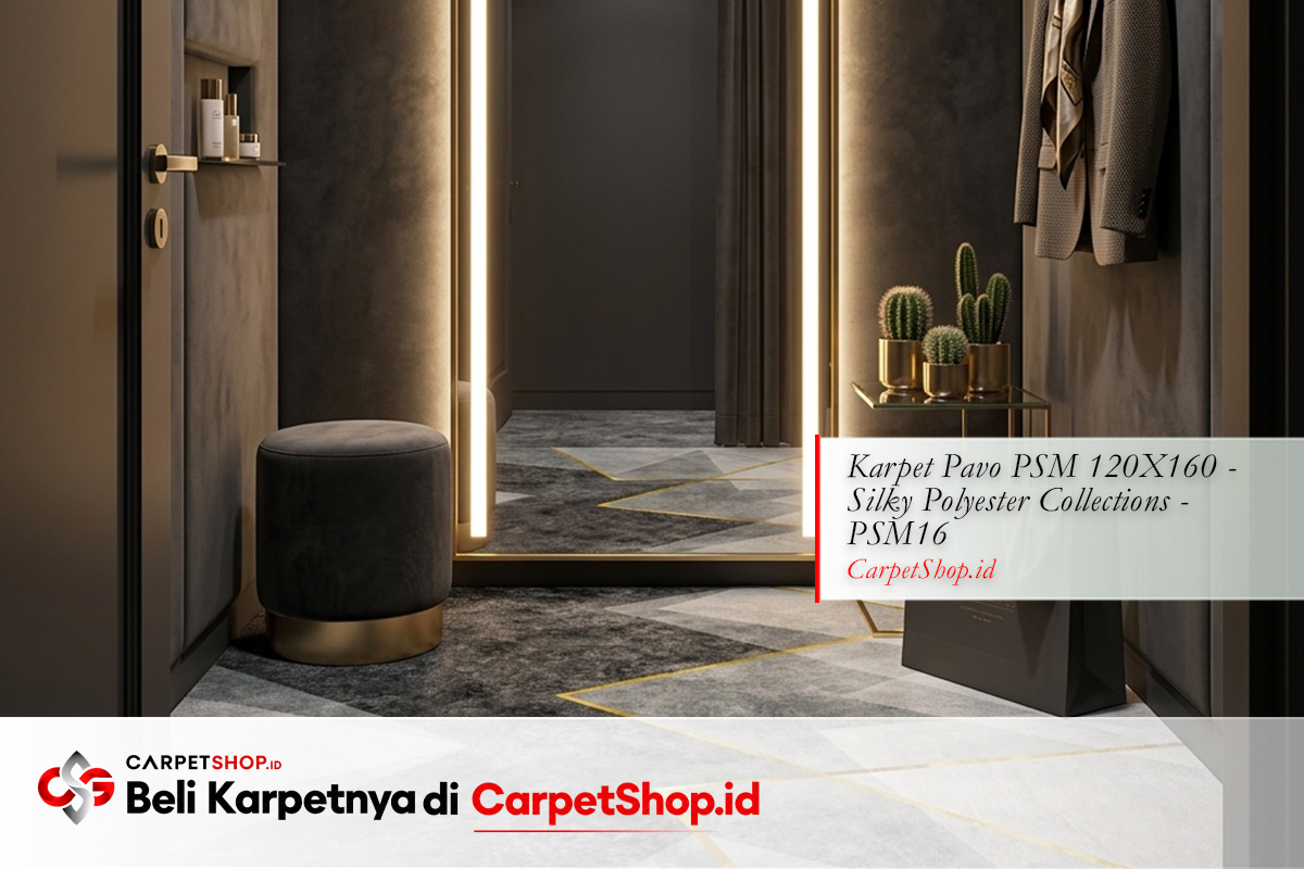 Fitting room toko karpet mewah Silky Polyester dengan Karpet Pavo PSM 120X160 Silky Polyester PSM16