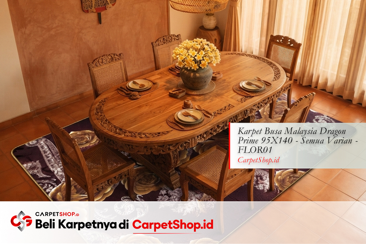 Ruang makan desain interior Bali Modern warm ceremonial dengan Karpet Dragon Prime 95X140 FLOR01