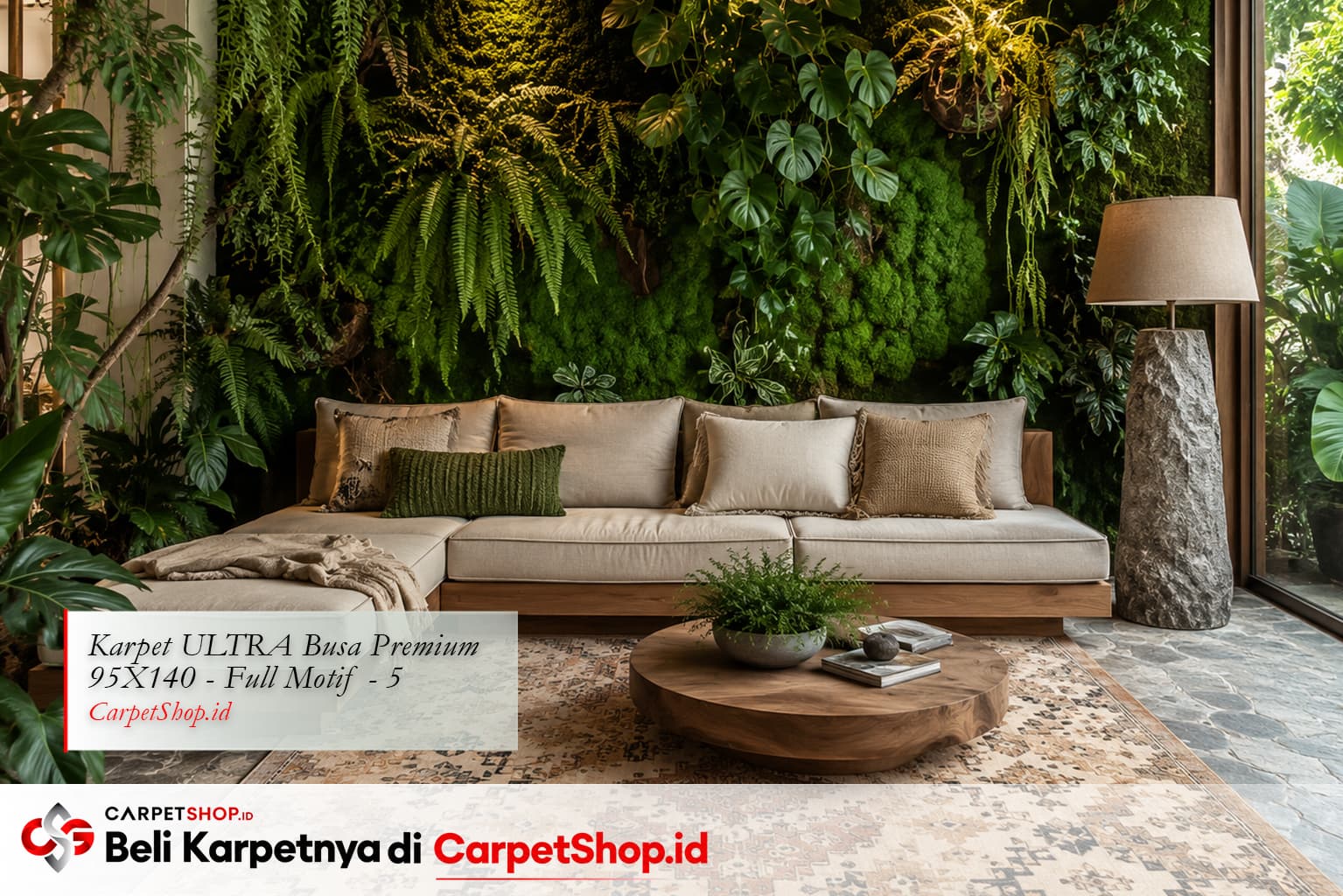 Ruang keluarga Biophilic dengan living wall dan Karpet ULTRA Busa Premium 95X140 Full Motif 5