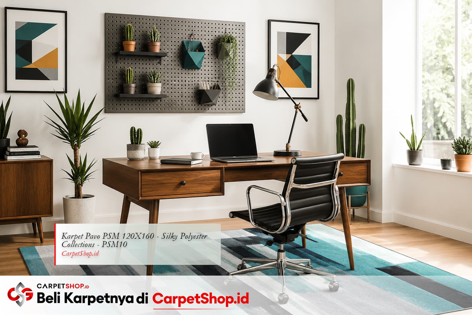  Home office Mid-Century Modern dengan Karpet Pavo PSM 120X160 Silky Polyester PSM10