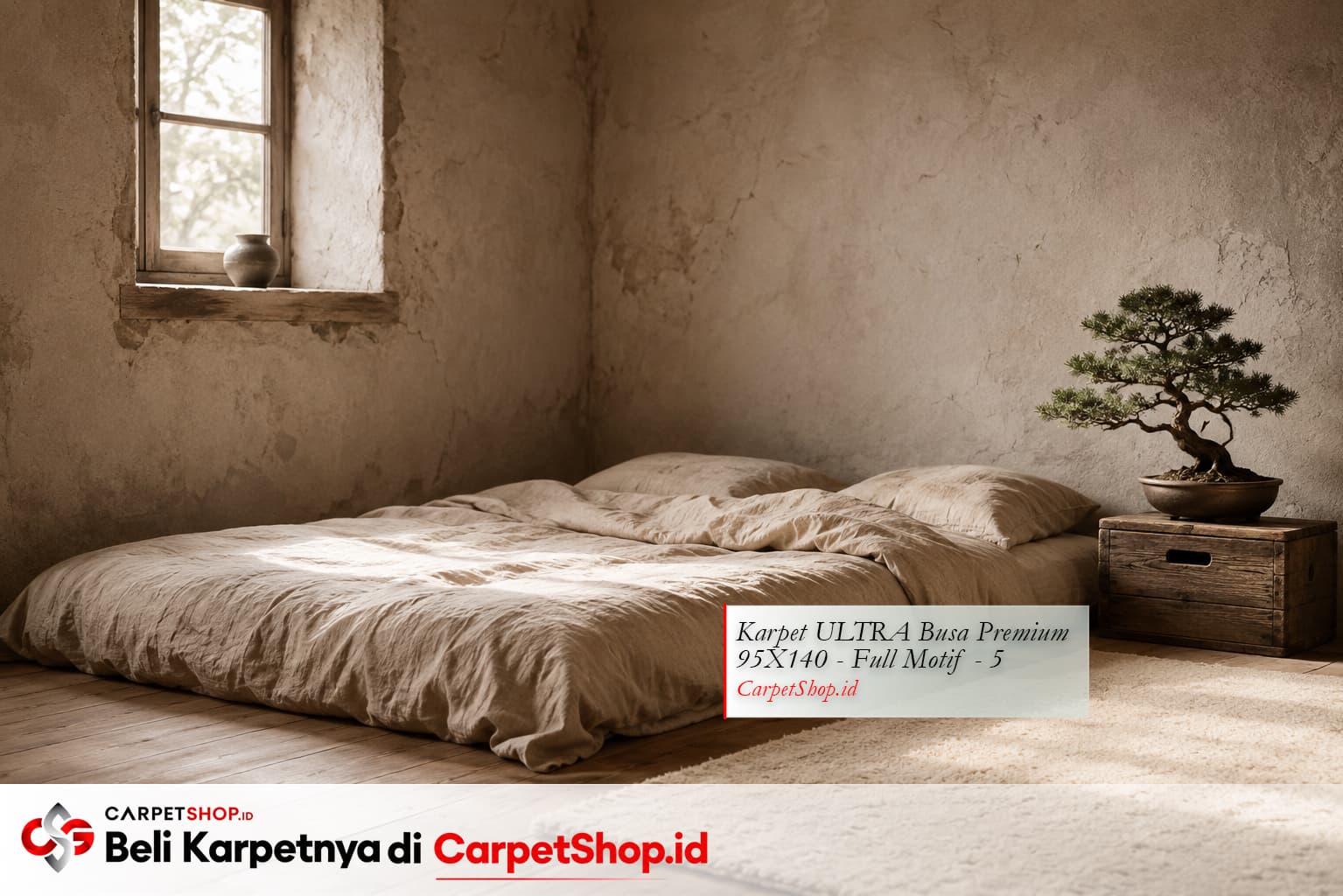 Kamar tidur Wabi-Sabi damai dengan Karpet ULTRA Busa Premium 95X140 Full Motif 5
