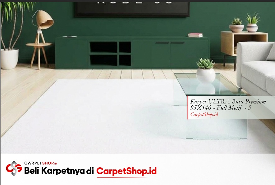 Karpet putih kontras cocok untuk dinding hijau tua dengan Karpet ULTRA Busa Premium 95X140 Full Motif 5