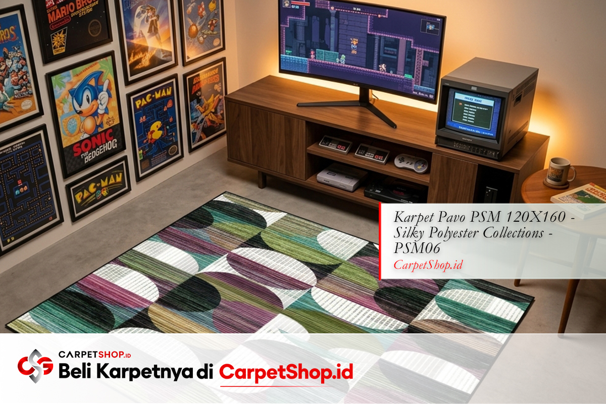 Ruang gaming Retro karpet colorful dengan Karpet Pavo PSM 120X160 Silky Polyester PSM06