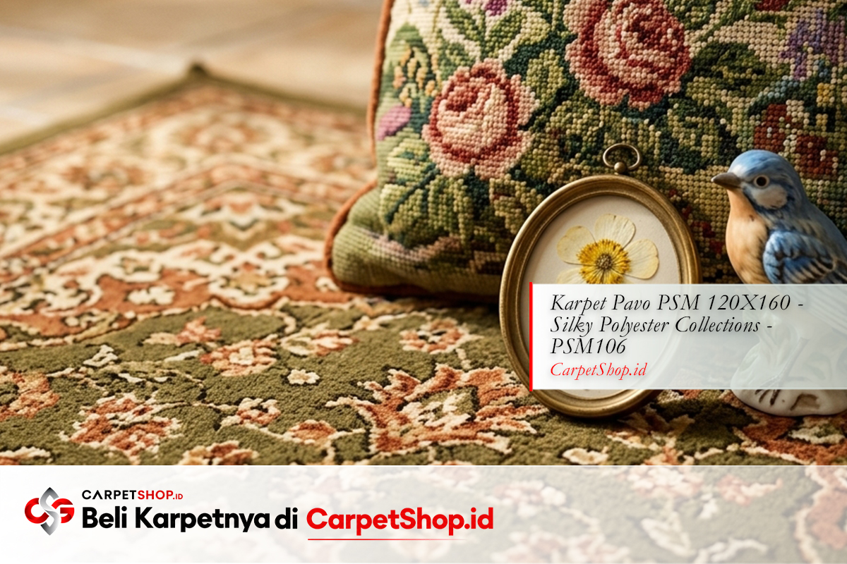 Detail lapisan grandmillennial aesthetic dengan Karpet Pavo PSM 120X160 Silky Polyester PSM106
