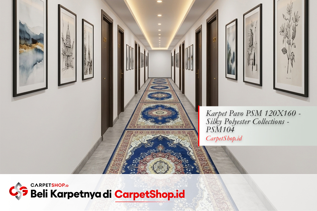 Koridor hotel runner karpet Persian navy dengan Karpet Pavo PSM 120X160 Silky Polyester PSM104