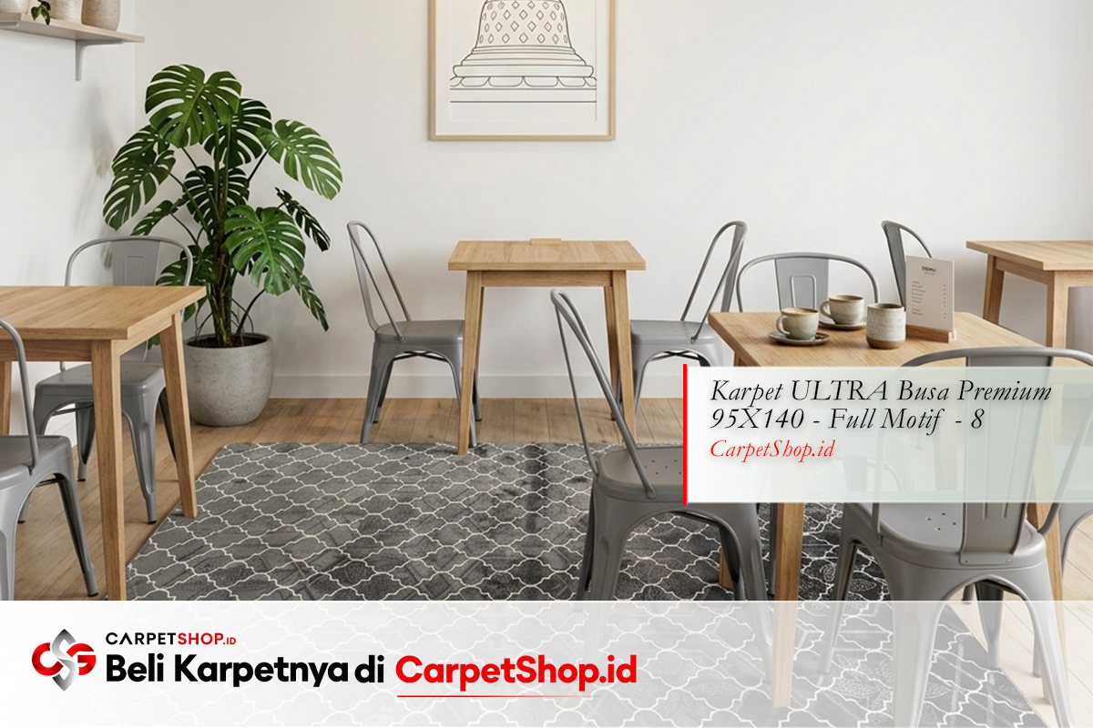 Kafe minimalis karpet geometric abu clean dengan Karpet ULTRA Busa Premium 95X140 Full Motif 8
