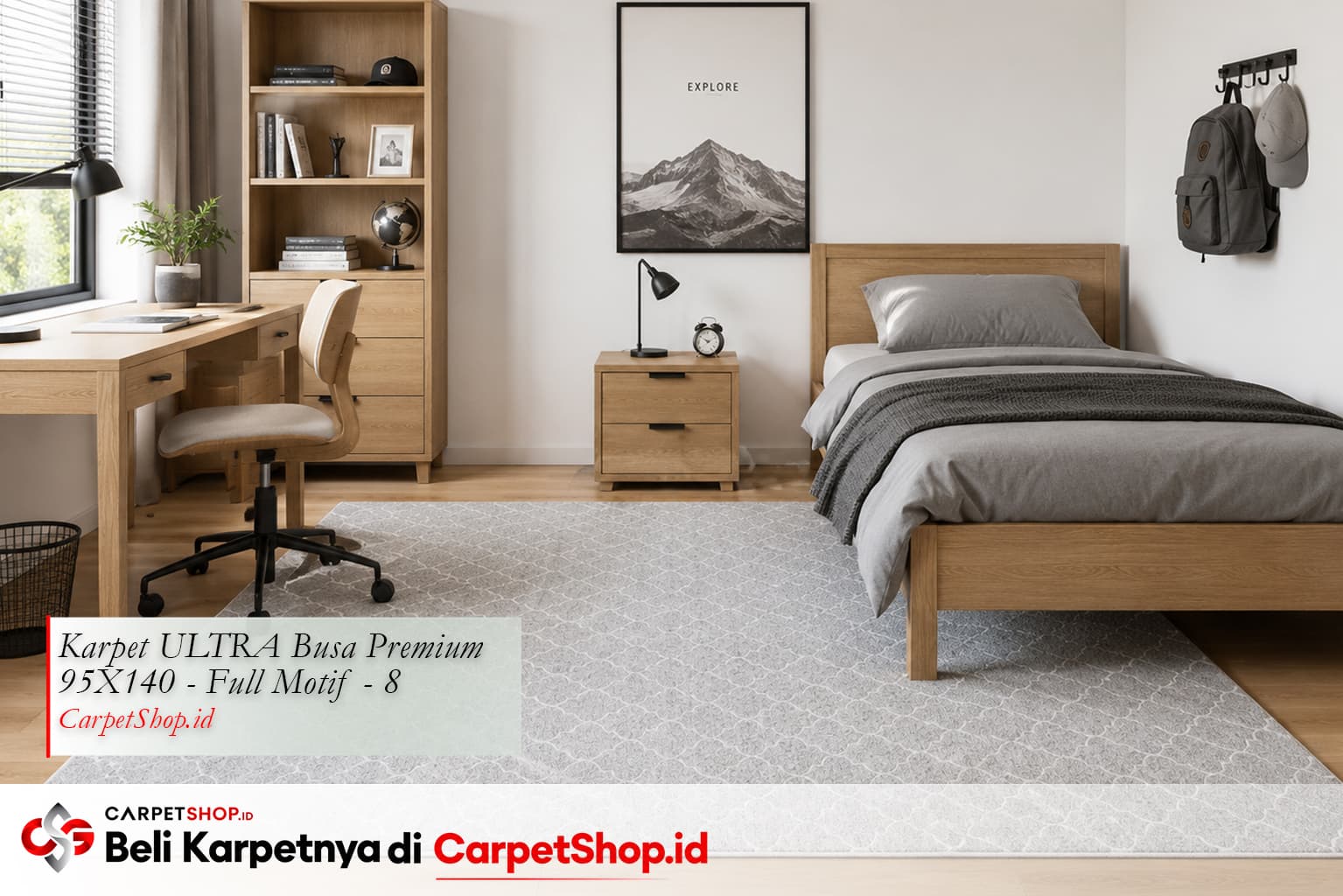 Kamar anak laki-laki minimalis modern dengan Karpet ULTRA Busa Premium 95X140 Full Motif 8