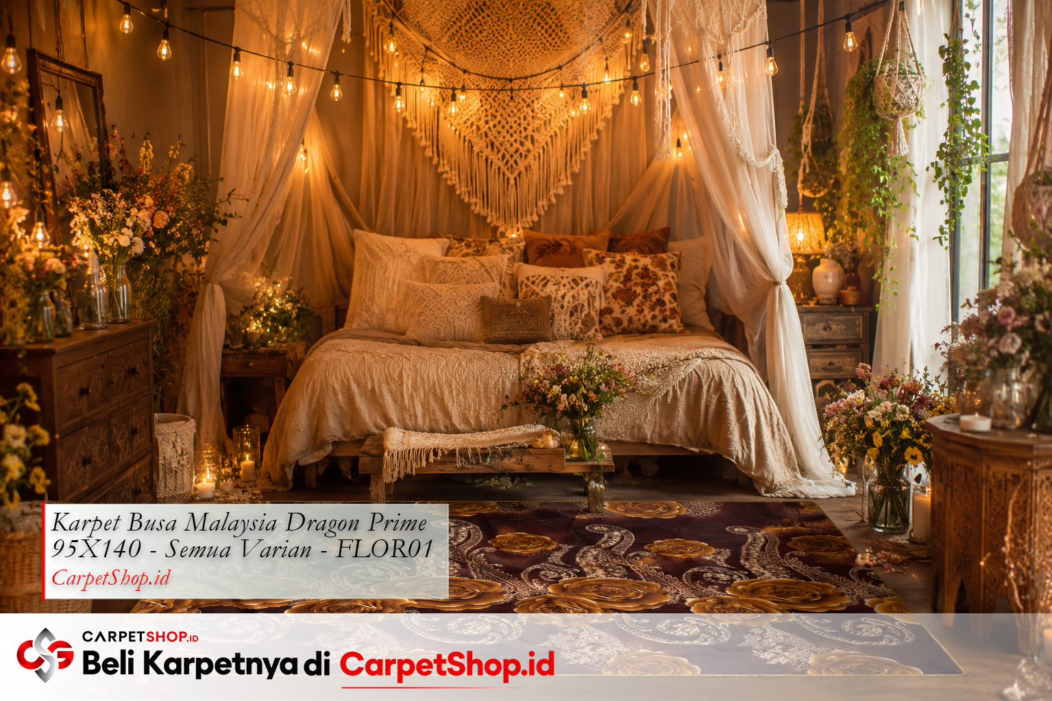 Kamar pengantin Bohemian romantis hangat -- Karpet Dragon Prime 95X140 FLOR01