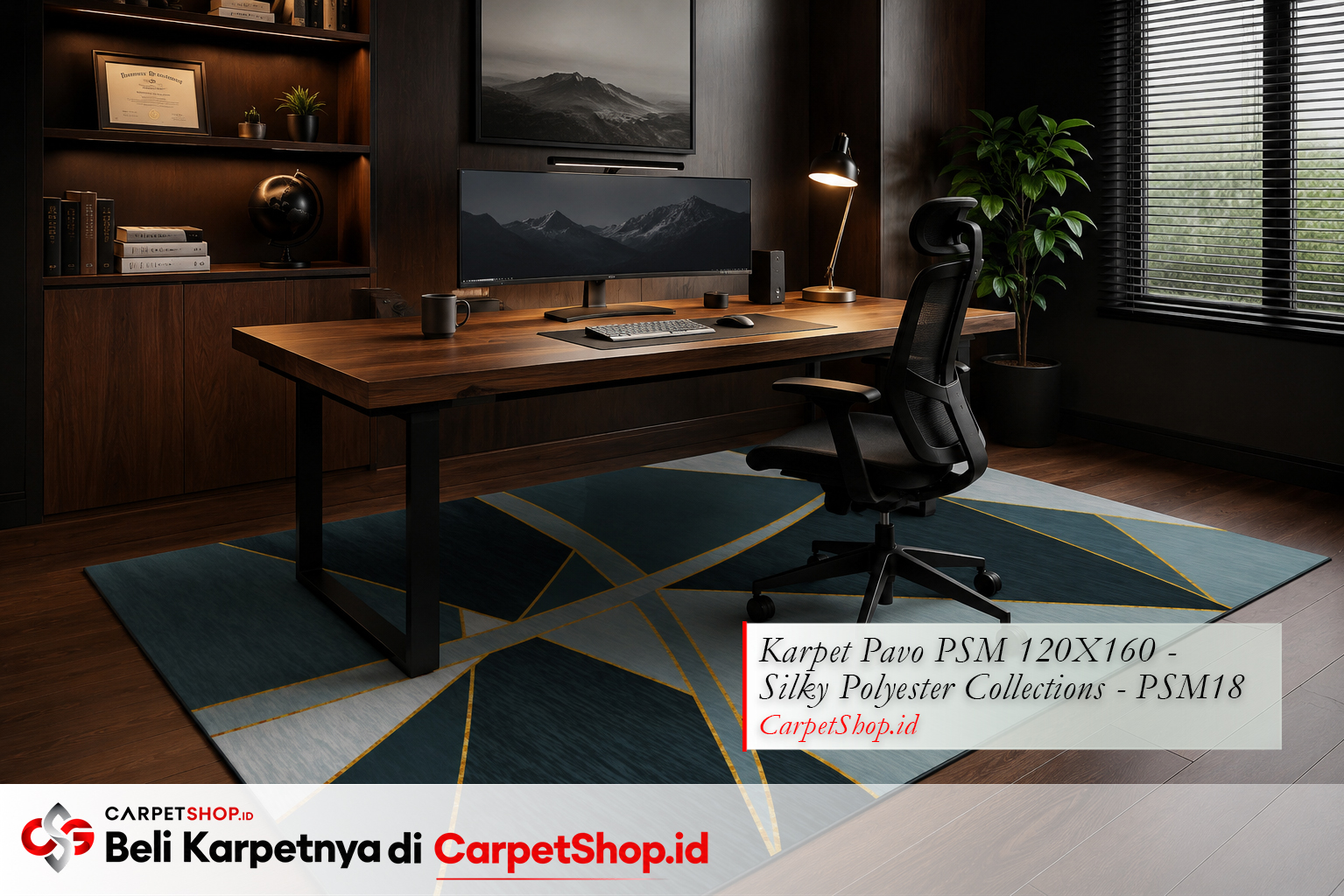 Karpet motif abstrak teal untuk home office, Karpet Pavo PSM 120X160 Silky Polyester PSM18