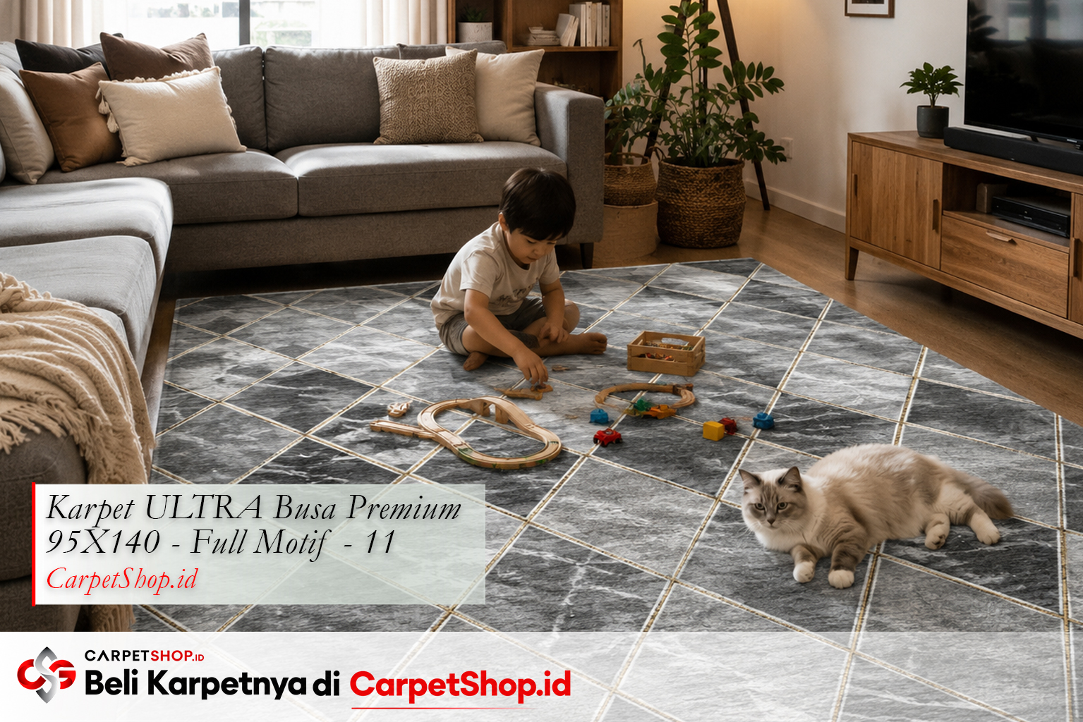 Karpet warna medium seimbang untuk rumah anak dan hewan -- Karpet ULTRA Busa Premium 95X140 Full Motif 11