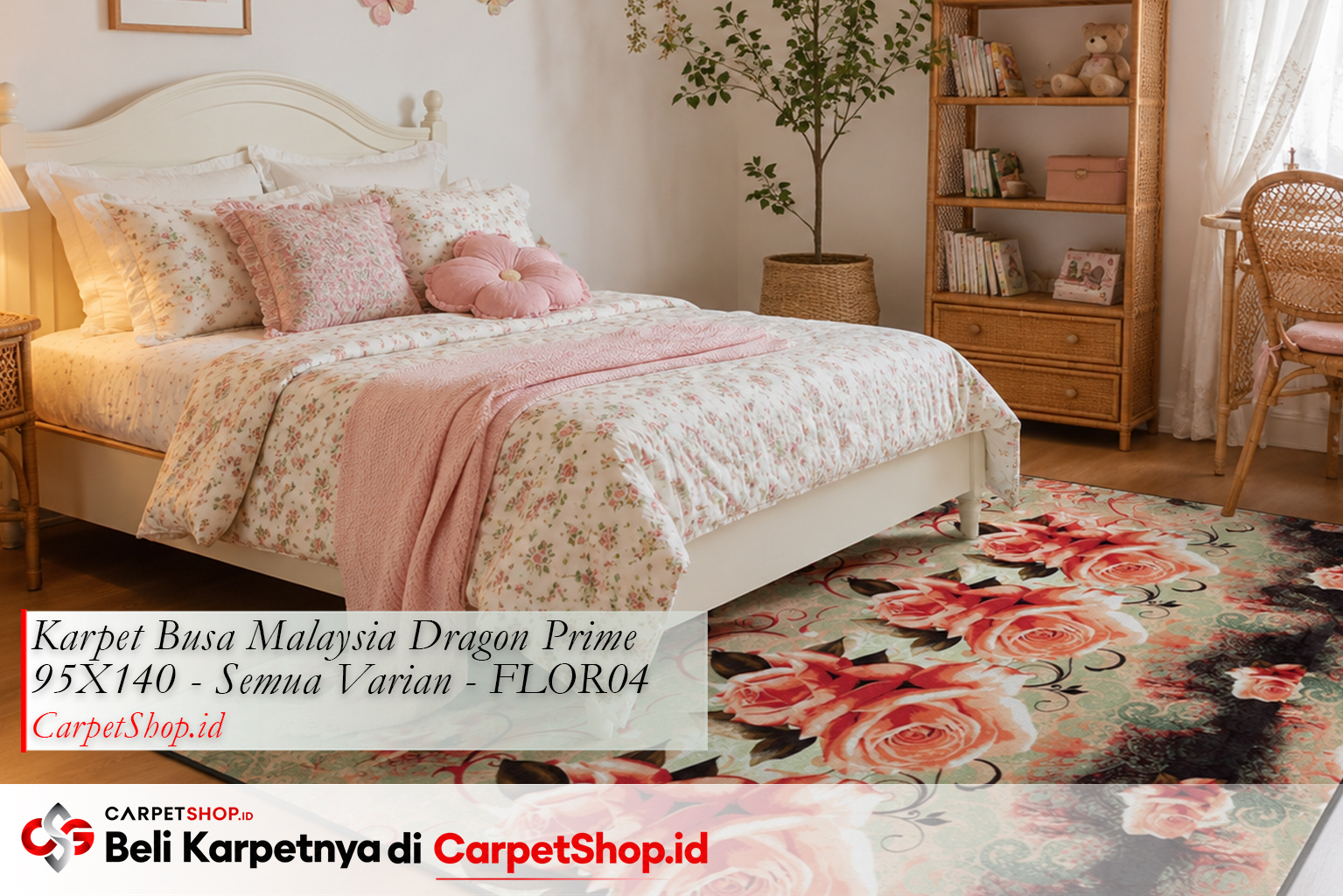 Karpet motif bunga pastel untuk kamar anak perempuan, Karpet Dragon Prime 95X140 FLOR04