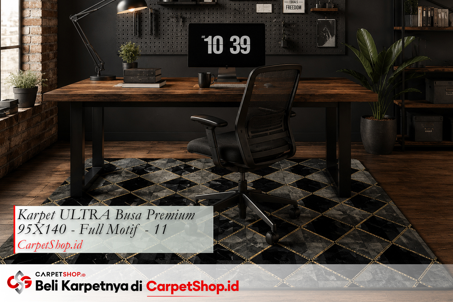 Karpet geometrik hitam putih untuk home office, Karpet ULTRA Busa Premium 95X140 Full Motif 11