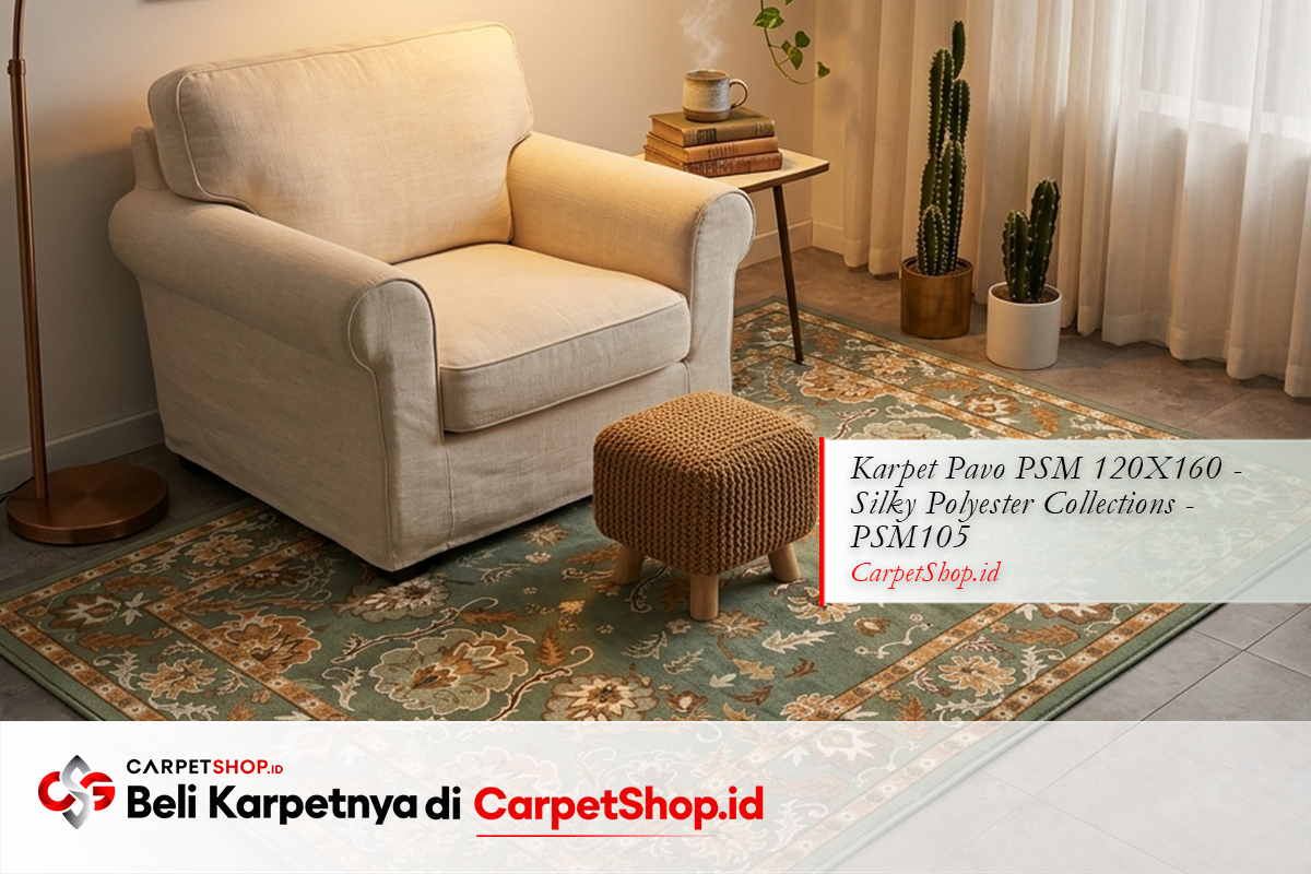 Karpet warna hijau untuk ruang baca yang mendukung fokus dengan Karpet Pavo PSM 120X160 Silky Polyester PSM105