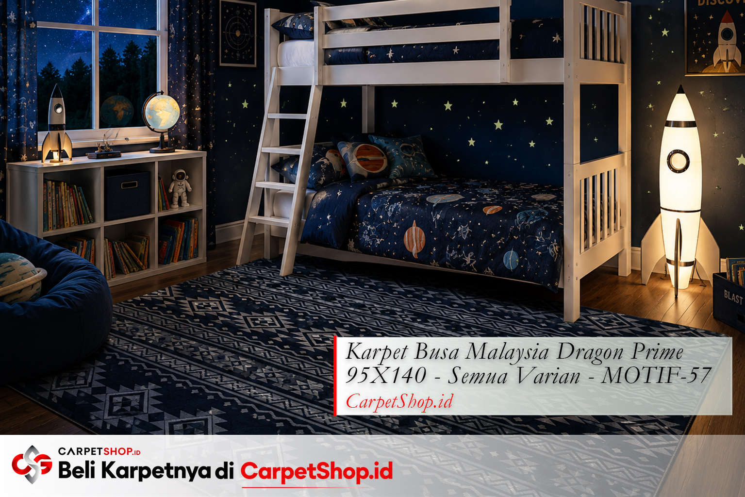Karpet warna navy untuk kamar anak tema astronaut, Karpet Dragon Prime 95X140 MOTIF-57
