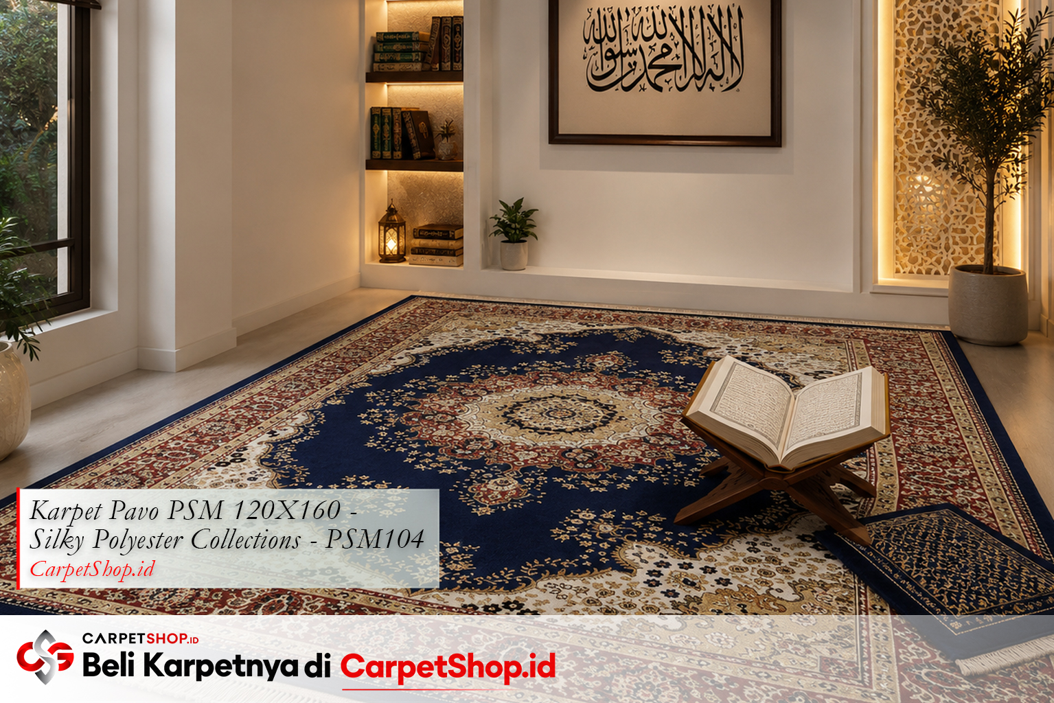 Karpet motif Persian navy untuk mushola rumahan, Karpet Pavo PSM 120X160 Silky Polyester PSM104