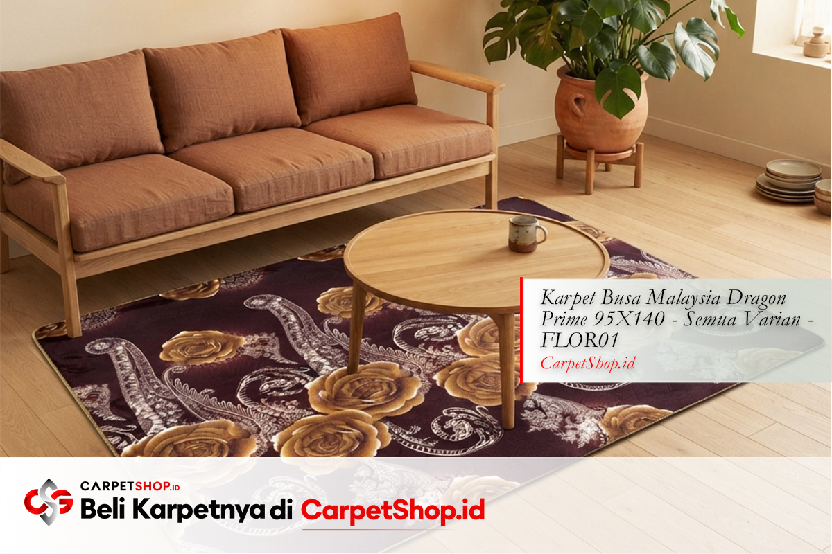 Furnitur kayu natural dengan karpet bunga hangat dengan Karpet Dragon Prime 95X140 FLOR01