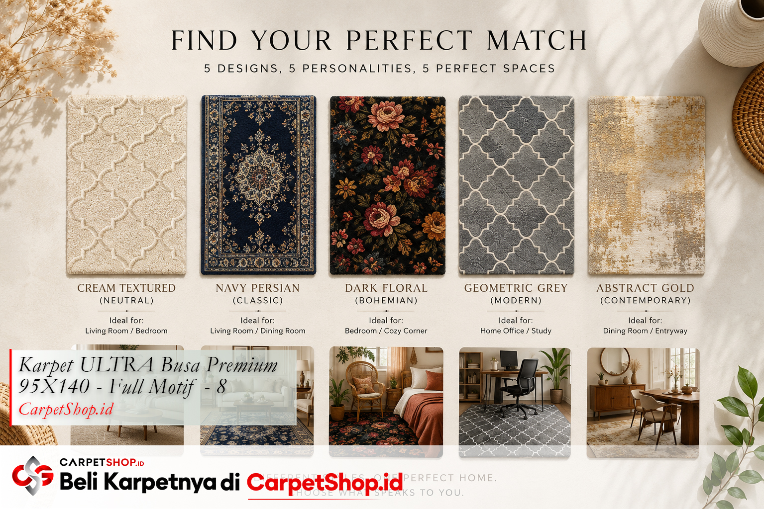 Panduan memilih motif dan warna karpet -- Karpet ULTRA Busa Premium 95X140 Full Motif 8