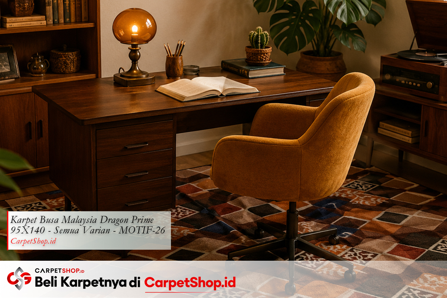 Home office desain interior Retro 70s vintage produktif dengan Karpet Dragon Prime 95X140 MOTIF-26